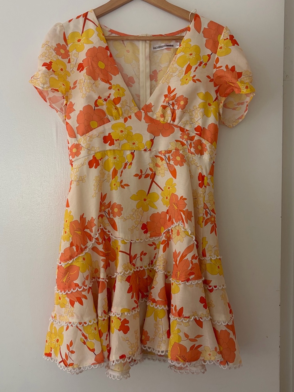 Morning Mist Mini Dress in Cream with Orange & Yellow Print